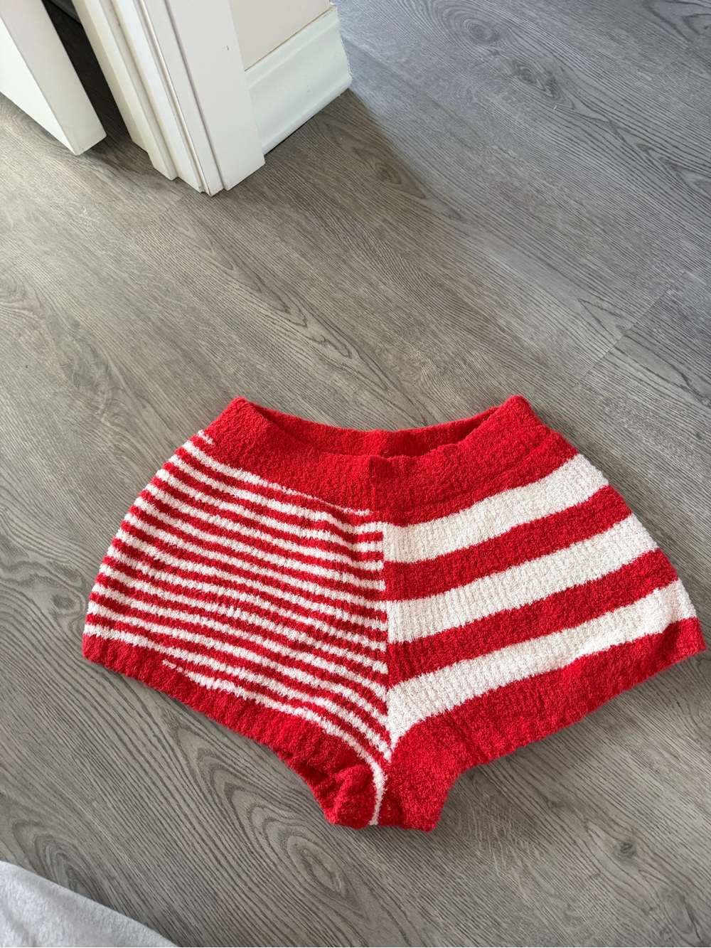 Free People Red and White Striped Knit Athletic Shorts